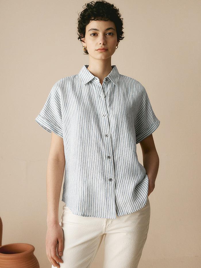 100% Linen Striped Classic Button-Front Shirt HUNTER