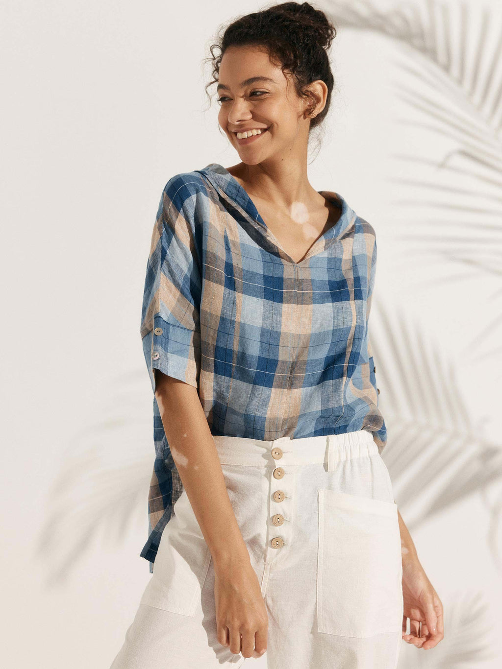 Linen V Neck Short Sleeve Shirt PENNY
