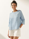 Linen Round Soft-Fold Collar Top ANAIS