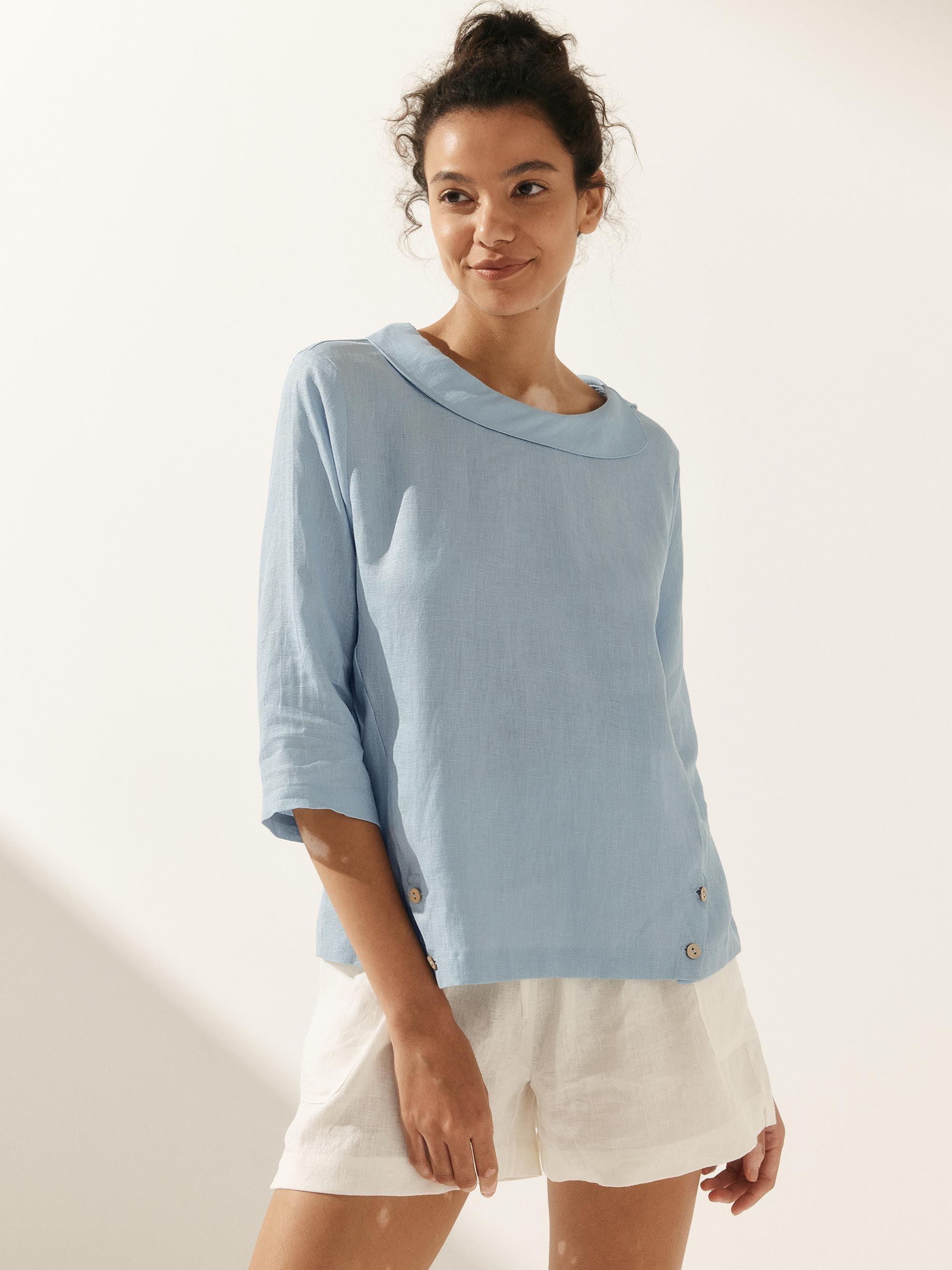 Linen Round Soft-Fold Collar Top ANAIS