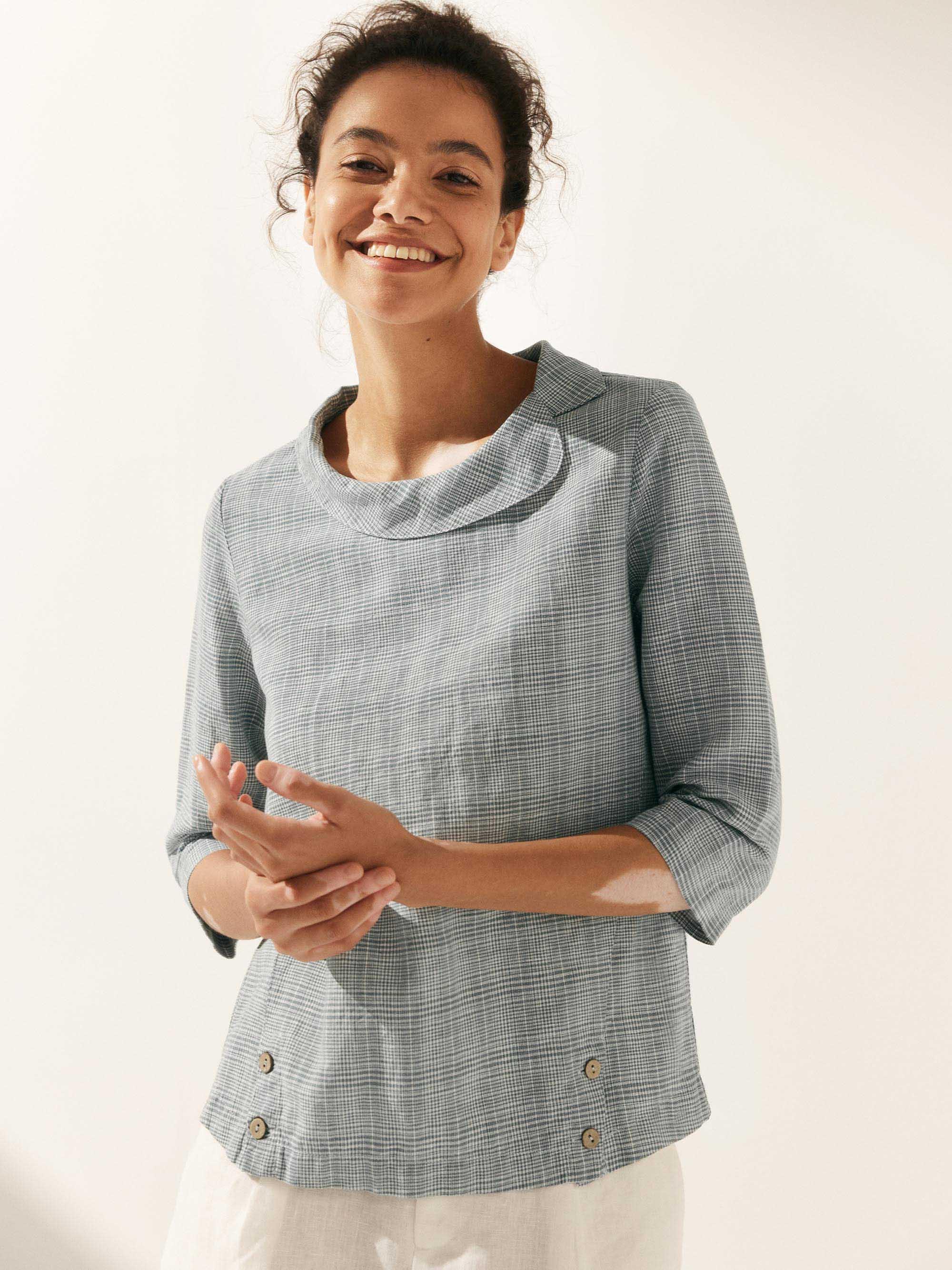 Linen Round Soft-Fold Collar Top ANAIS