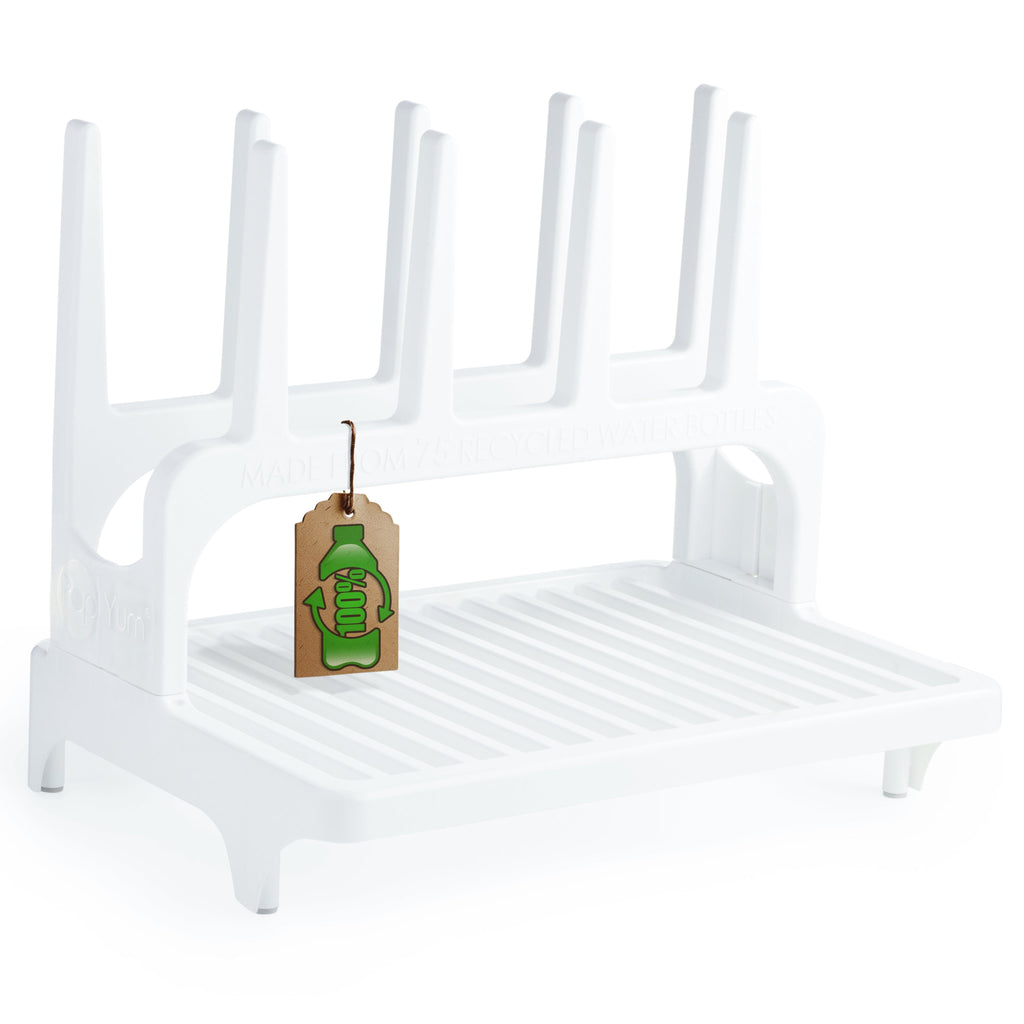 PopYum Glacier White Space Saving Drying Rack from 100% Recycled Bottles, countertop for Baby Bottles, Plastic Bags, Cups, Glass, tumblers, Compact