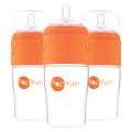 PopYum 9oz Anti-Colic Baby Bottle for Breast and Formula Feeding, 3-Pack, Orange, #2 Medium Flow Nipples