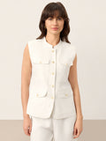 100% Linen Four-Pocket Tailored Sleeveless Vest COSIMA