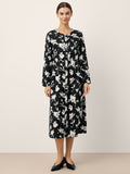 100% Linen Floral Printed Gathered Maxi Dress ELODIE