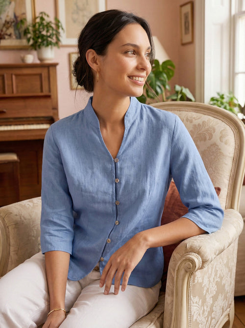 100% Linen Hand Button Fitted Jacket AMELIA