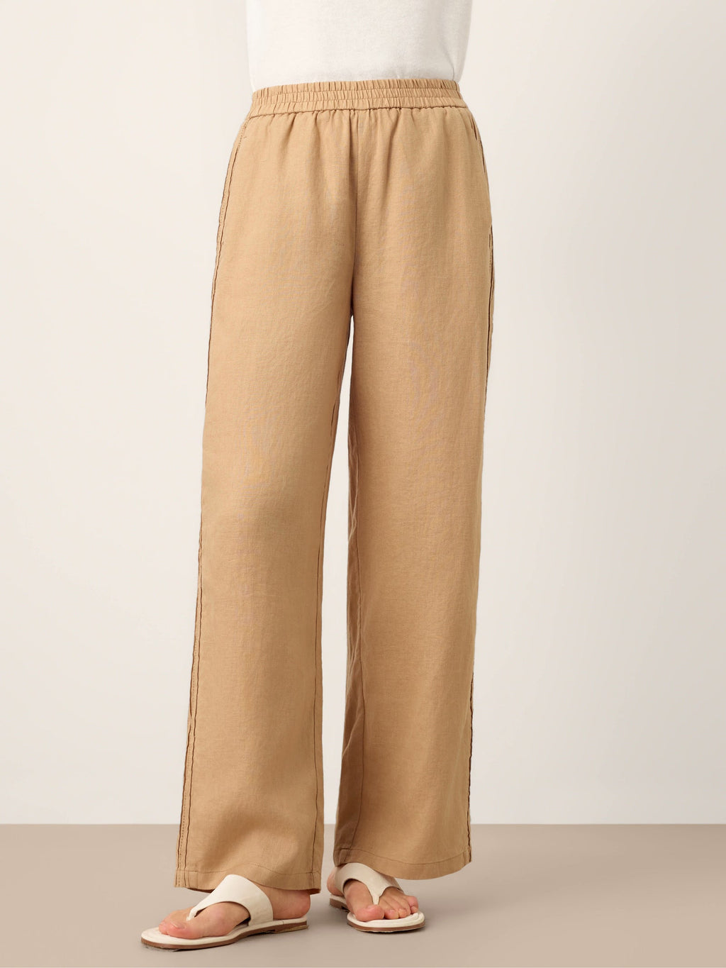100% Linen Hemstitch Wide Leg Trousers LEONTINE
