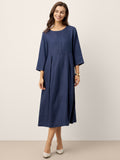 100% Linen Inverted Pleat Waist Button Midi Dress IMARA