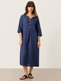 100% Linen Notch Neck Inverted Pleat Maxi Dress MATILDE