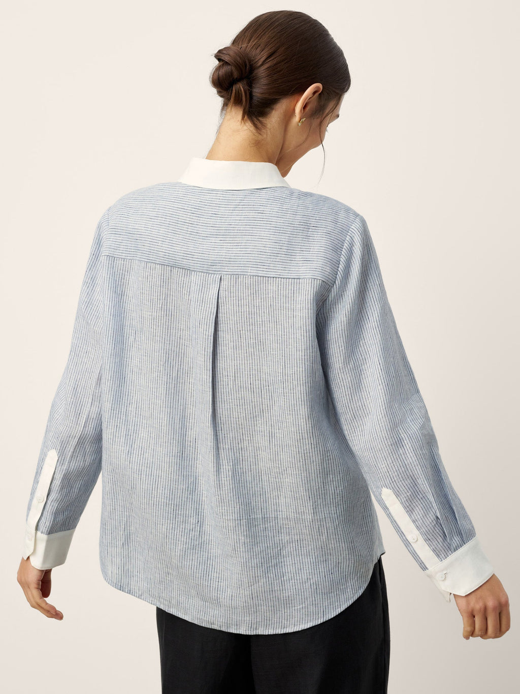 100% Linen Striped Patchwork Pleat Shirt THEA