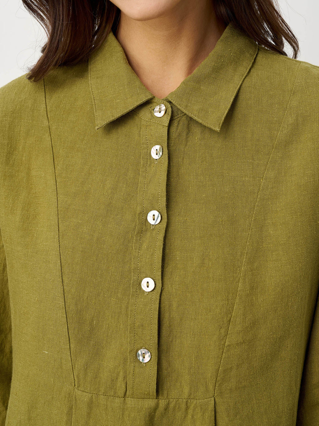 100% Linen Tailored Lapel 3/4 Sleeve Midi Shirt Dress MERCEDES