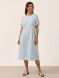 100% Linen Vintage A-Line Button Detail Maxi Dress AMIN