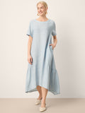 100% Linen A-Line Gathered Panel High-Low Maxi Dress LURLINE