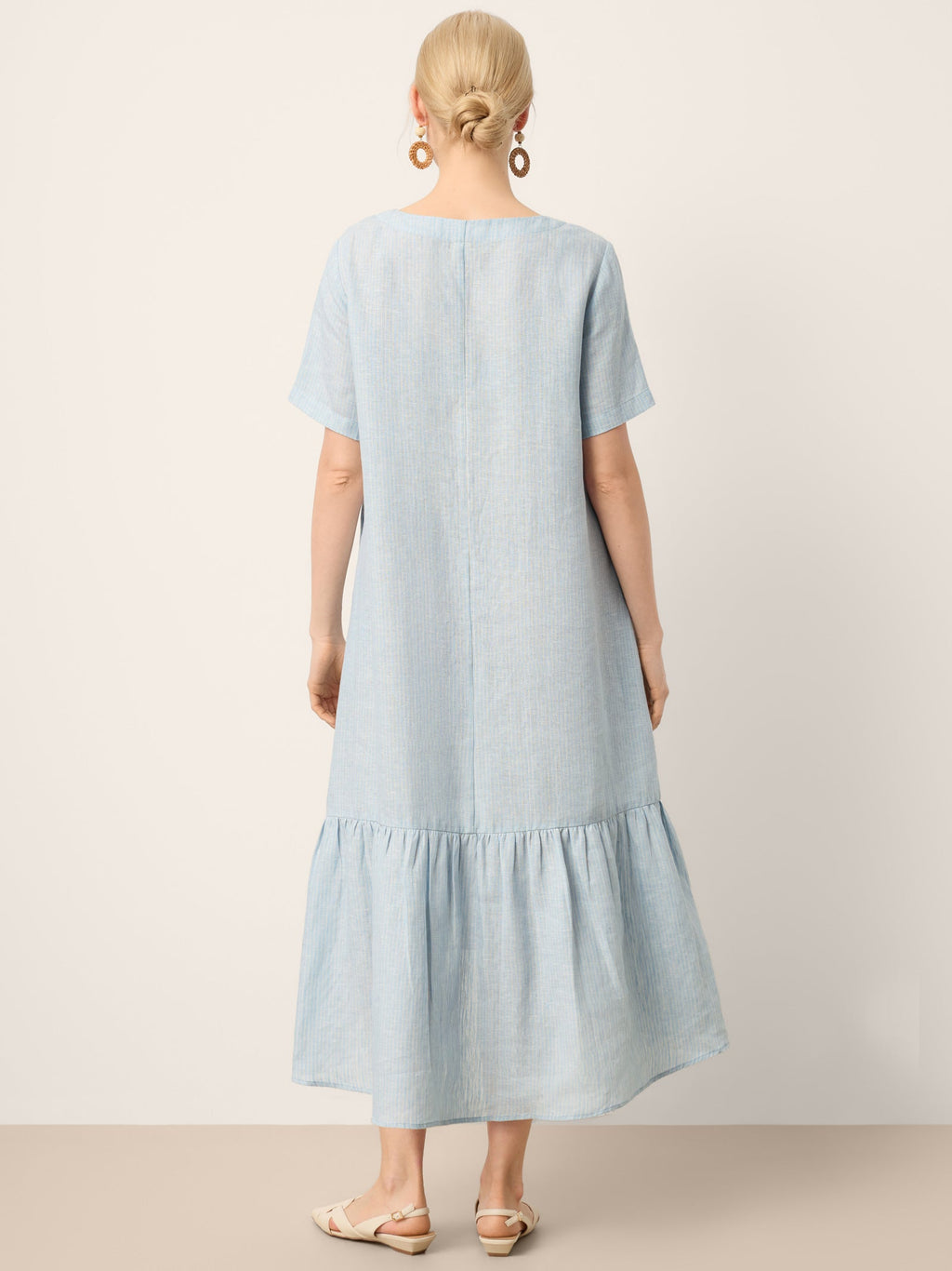 100% Linen A-Line Gathered Panel High-Low Maxi Dress LURLINE