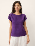 100% Linen Boat Neck Button Detail Top ISABELLE
