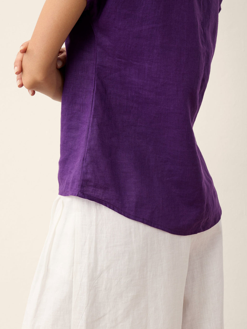 100% Linen Boat Neck Button Detail Top ISABELLE