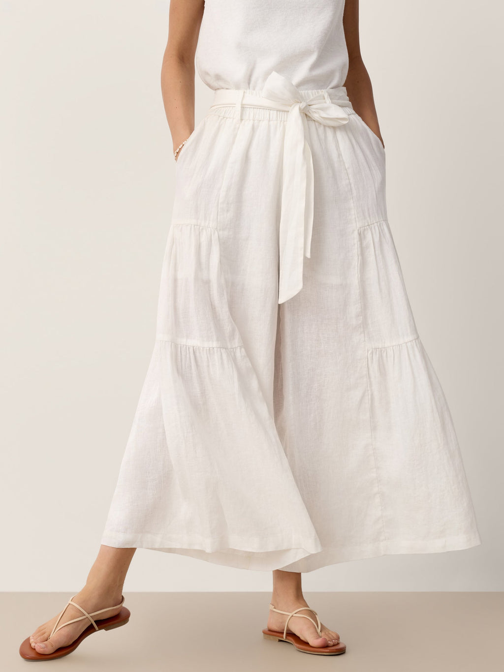 100% Linen Bow-Waist Tiered Pants TARYN