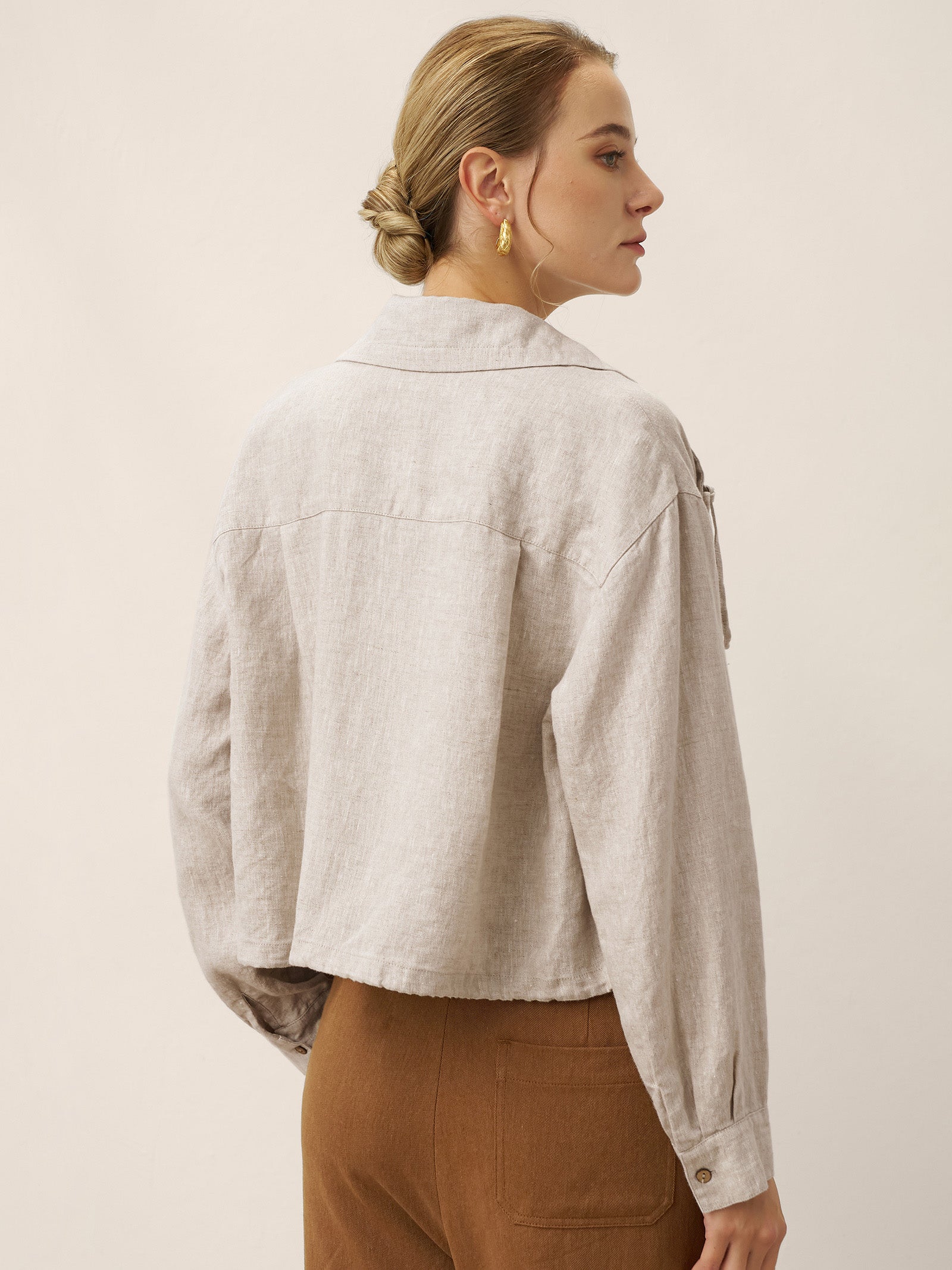 100% Linen Drawstring Convertible Lapel Jacket LAYNE