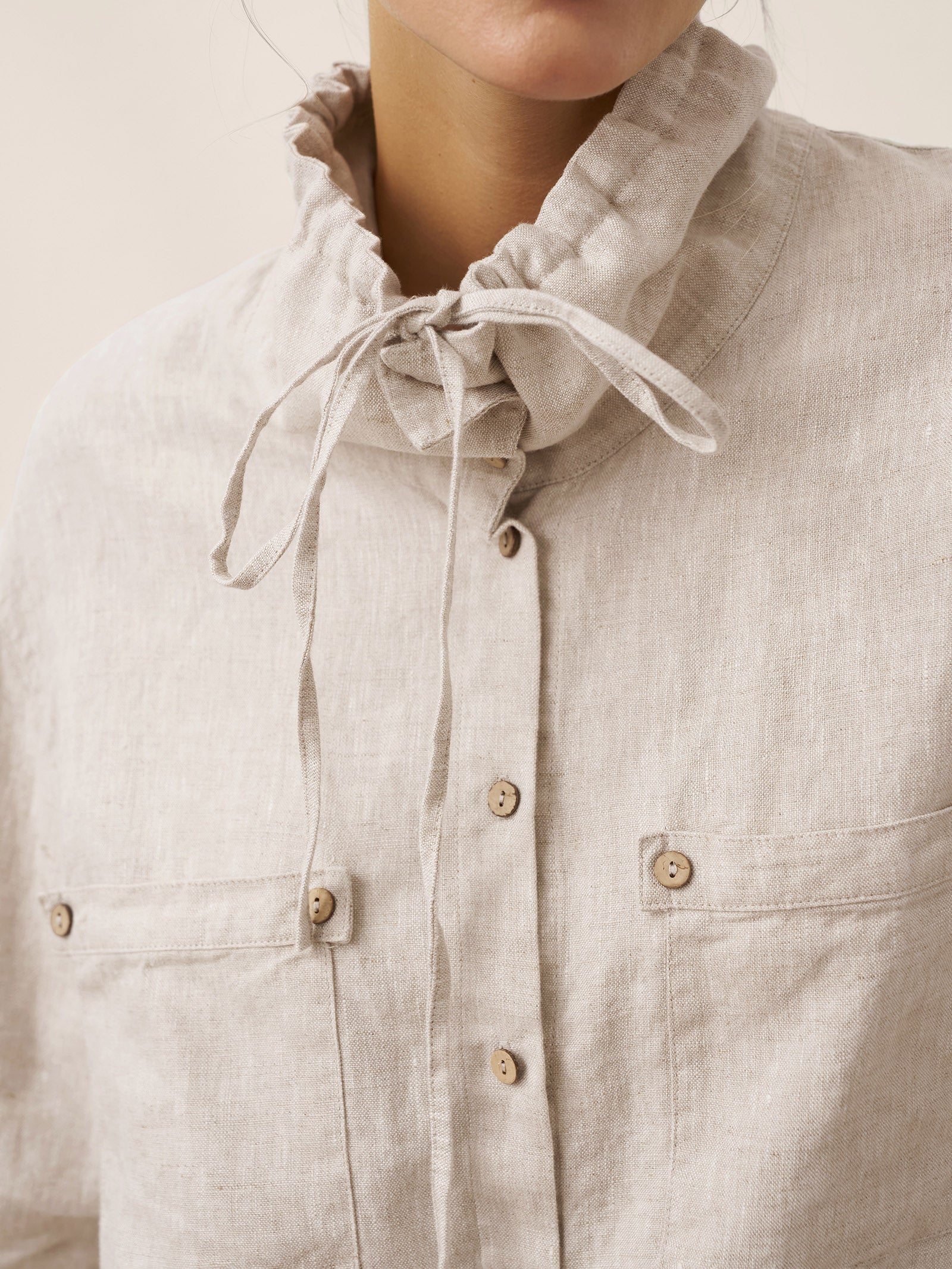 100% Linen Drawstring Convertible Lapel Jacket LAYNE