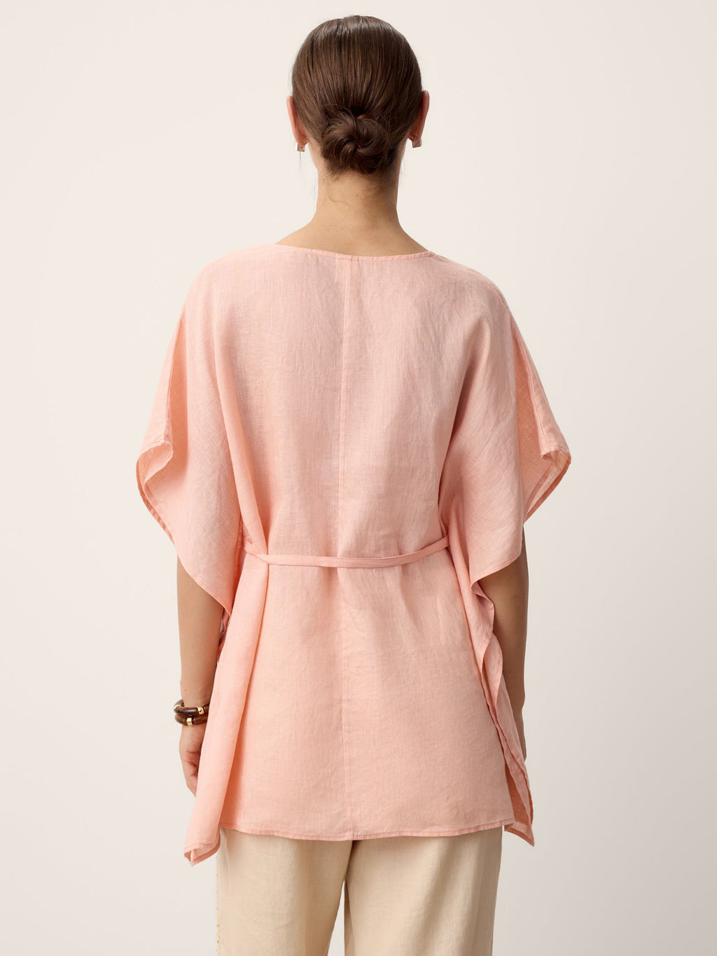100% Linen Flutter-Sleeve V-Neck Top MARA