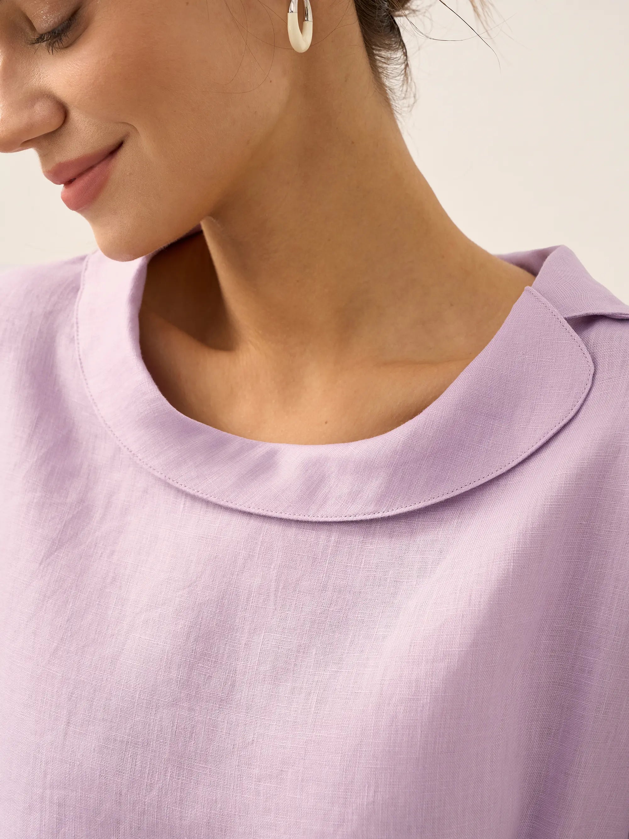 Linen Round Soft-Fold Collar Top ANAIS