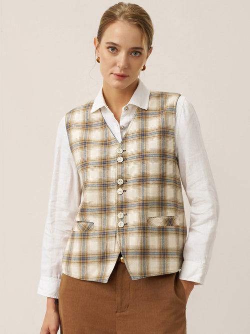 Chaleco Harper de Lino 100% Reversible con Textura Vaquera y Botones Delanteros