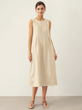Vestido midi sin mangas 100 % lino con botones en el hombro FREYA