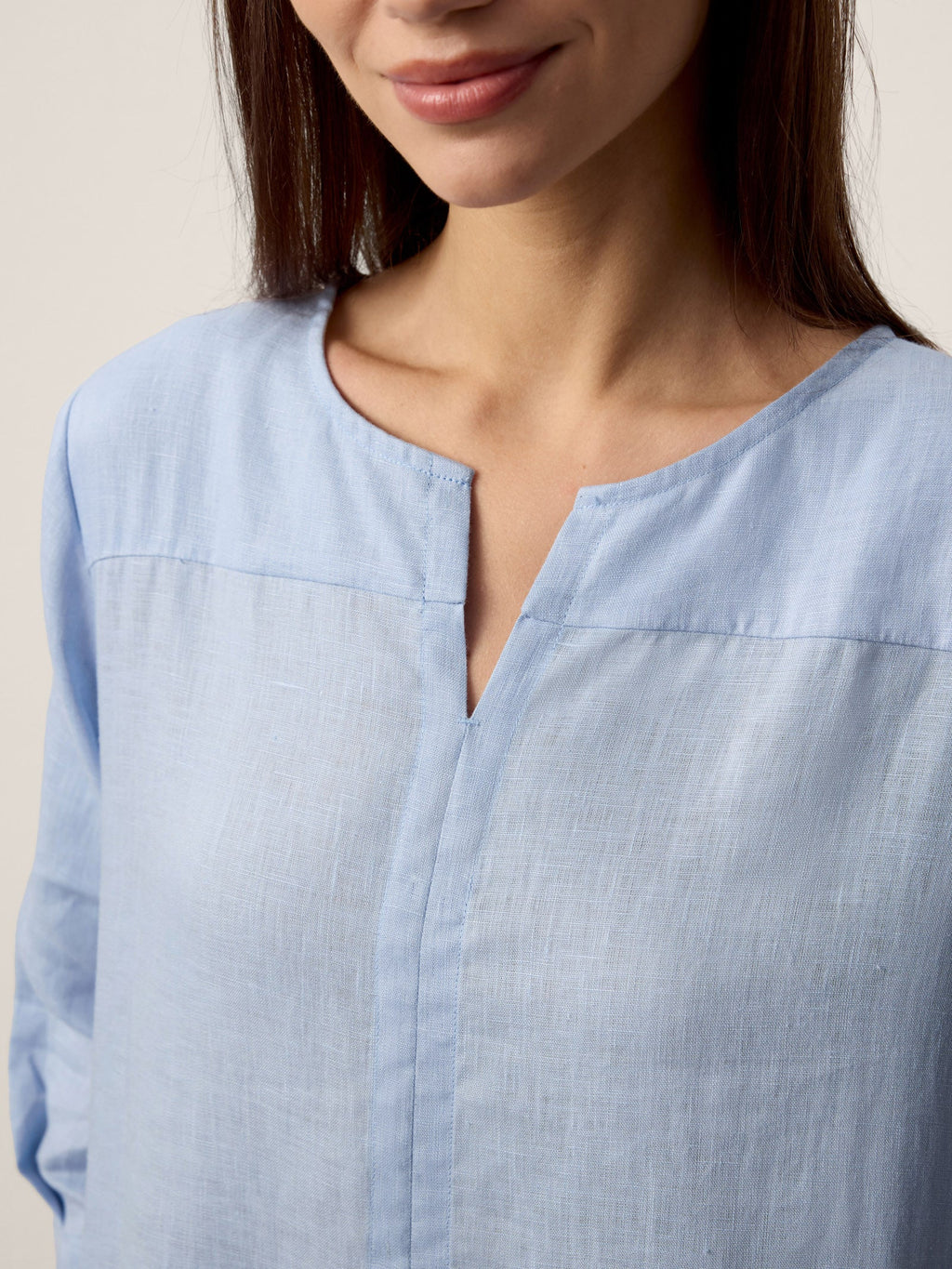 100% Linen Split-Neck Patch-Pocket Midi Dress KALINA
