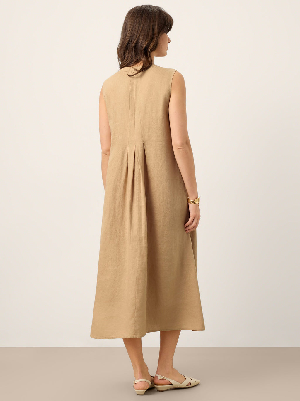 100% Linen Sleeveless Tie-Neck Pintucked Maxi Dress MILLICENT