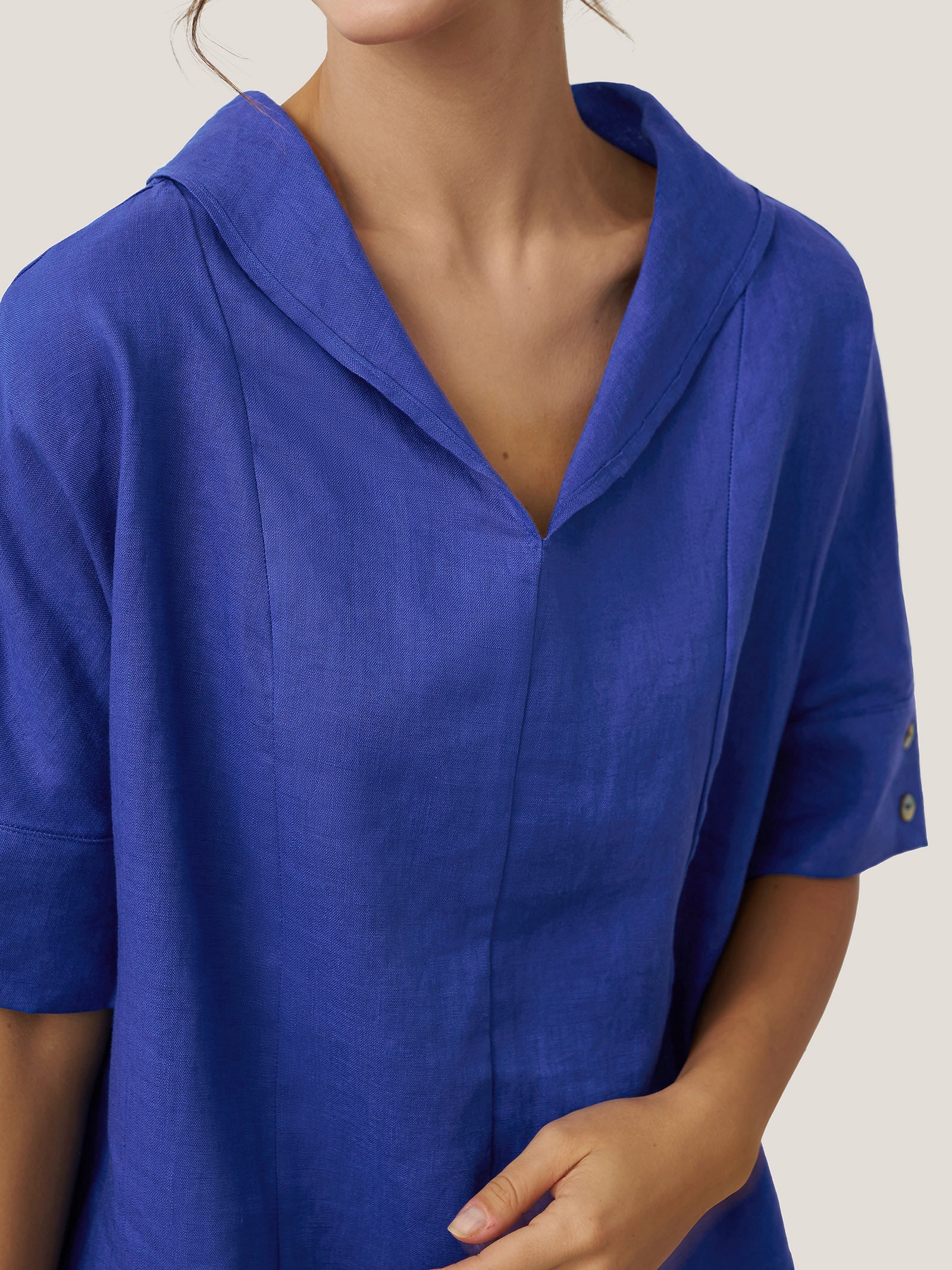 Linen V Neck Short Sleeve Shirt PENNY