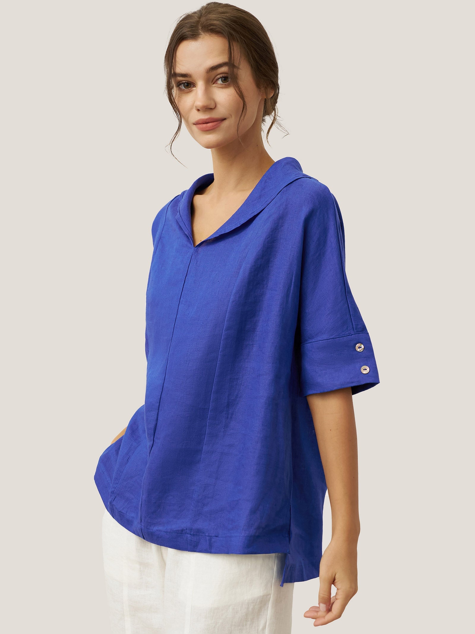 Linen V Neck Short Sleeve Shirt PENNY