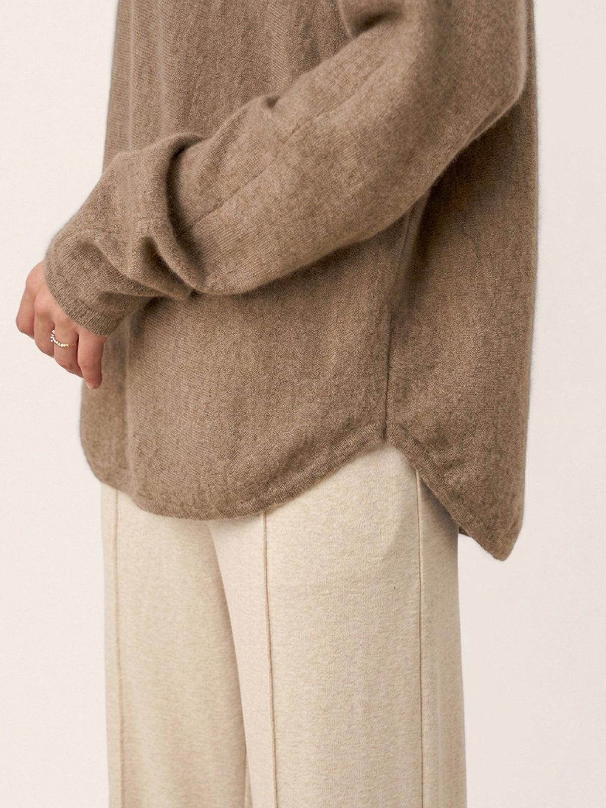 100% Mongolian Cashmere Hand-Finished Rolled Edge Knit Top AMARA