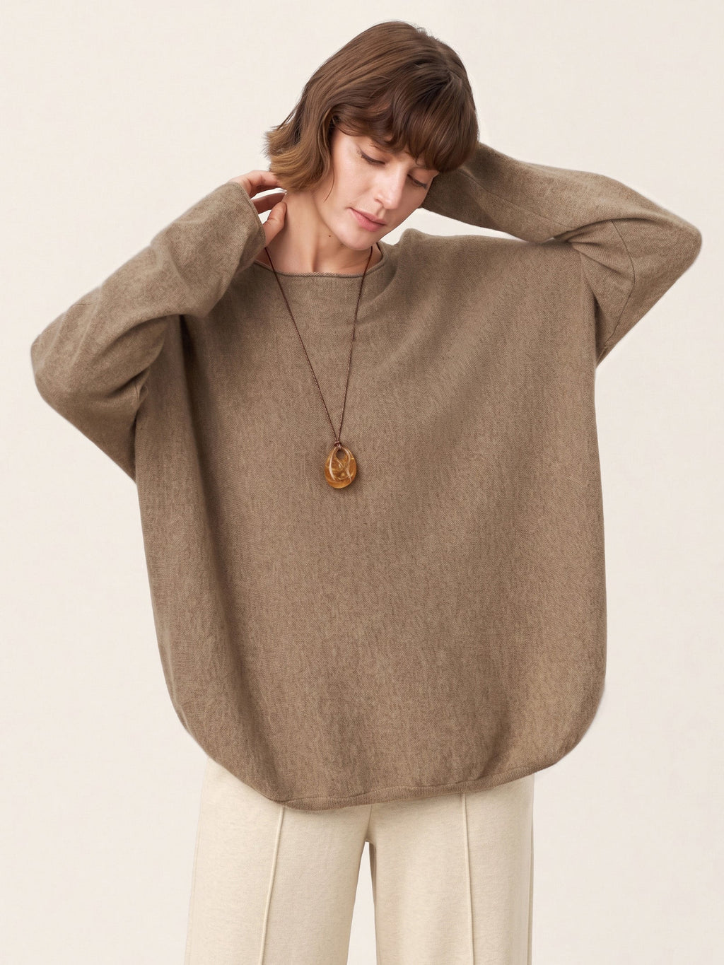 100% Mongolian Cashmere Hand-Finished Rolled Edge Knit Top AMARA