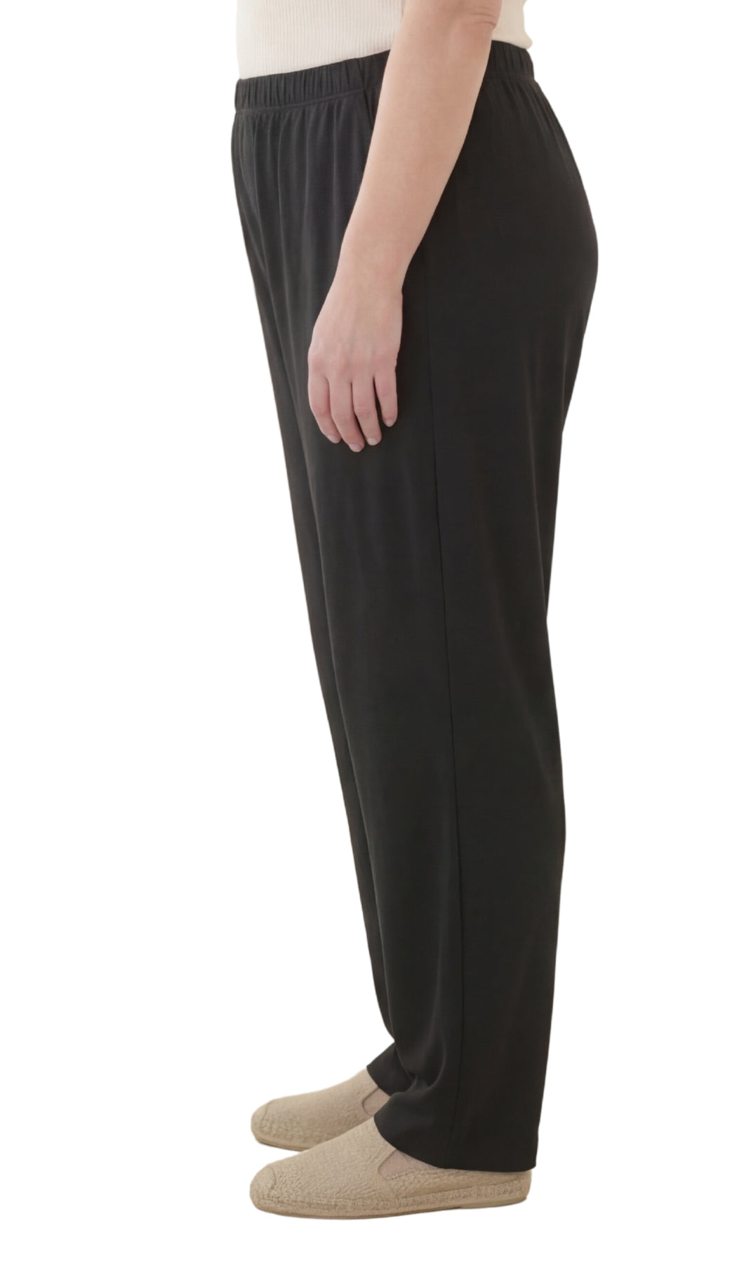 Women's Pull-On Flat Front Knit Pants — Cotton Blend Elastic Waist