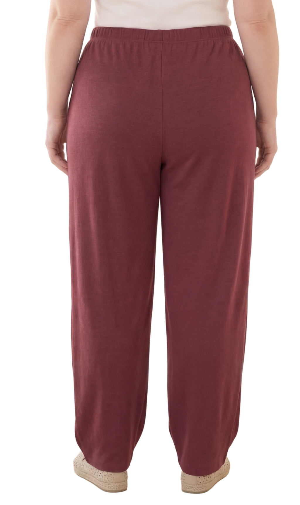Women's Pull-On Flat Front Knit Pants — Cotton Blend Elastic Waist