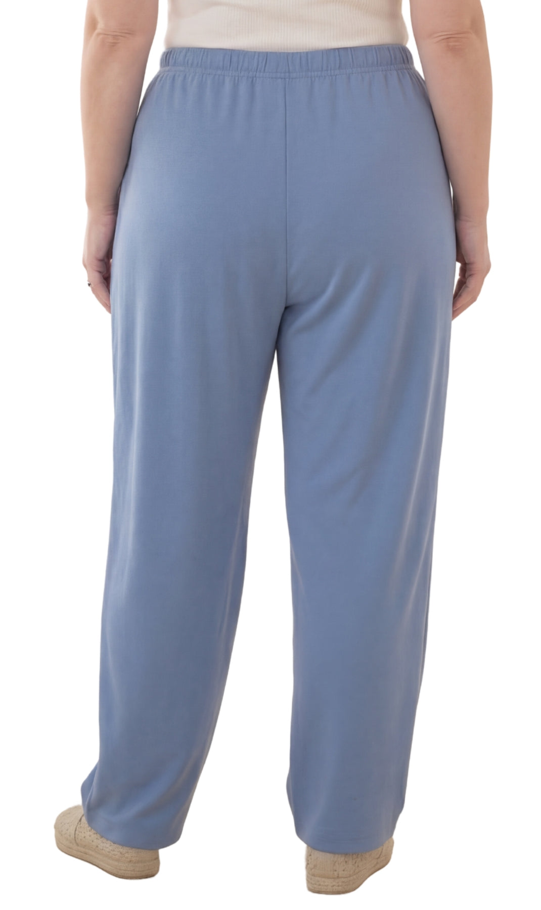 Women's Pull-On Flat Front Knit Pants — Cotton Blend Elastic Waist