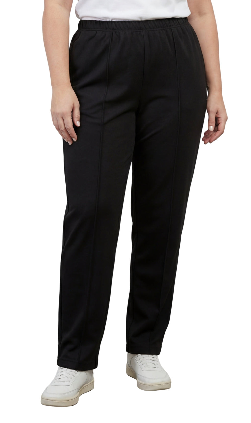 Women's Classic Pull-On Poly Knit Pants — Elastic Waist Dress Slacks