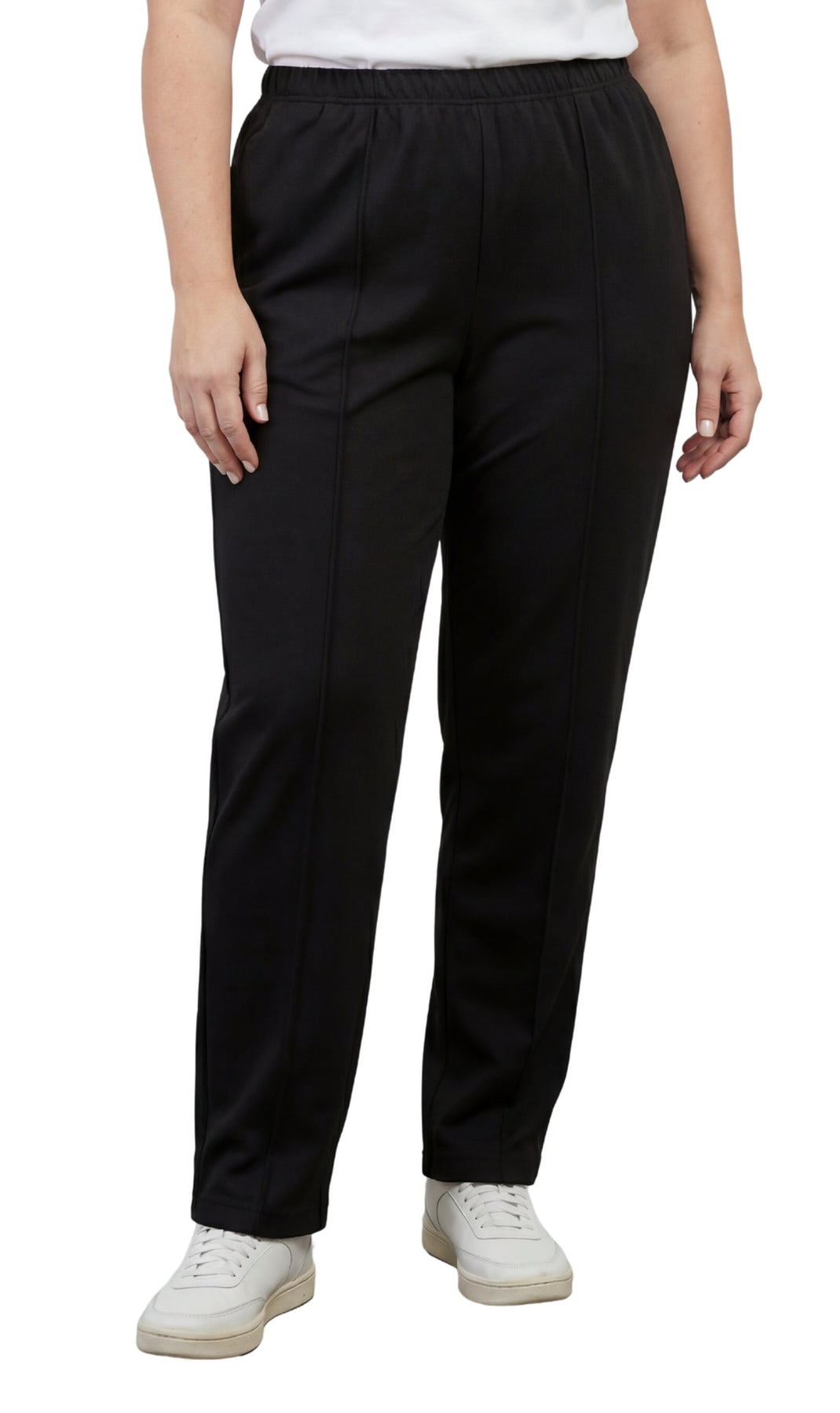 Women's Classic Pull-On Poly Knit Pants — Elastic Waist Dress Slacks