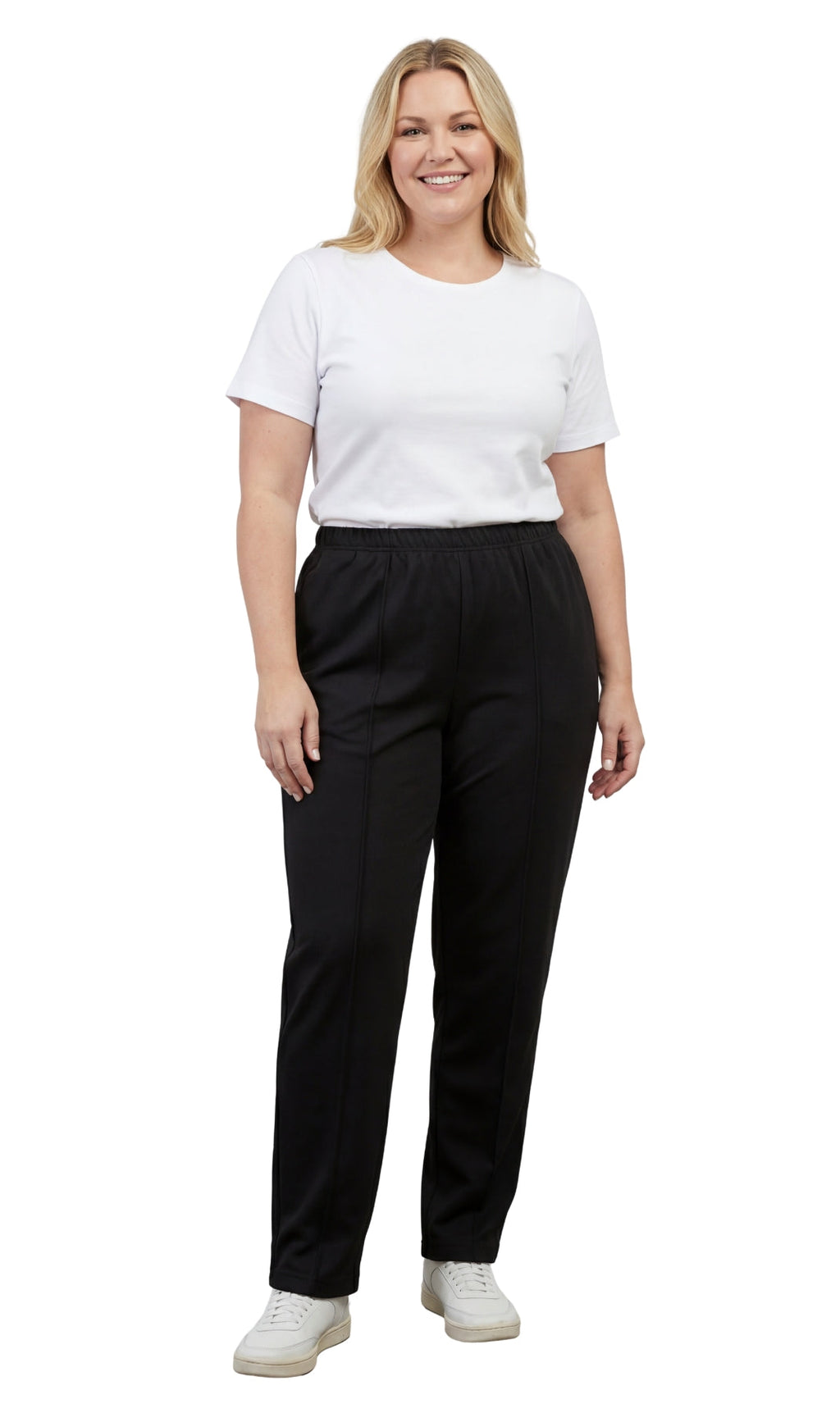 Women's Classic Pull-On Poly Knit Pants — Elastic Waist Dress Slacks