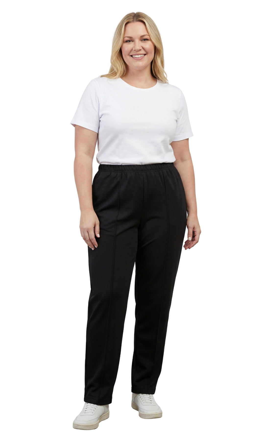 Women's Classic Pull-On Poly Knit Pants — Elastic Waist Dress Slacks
