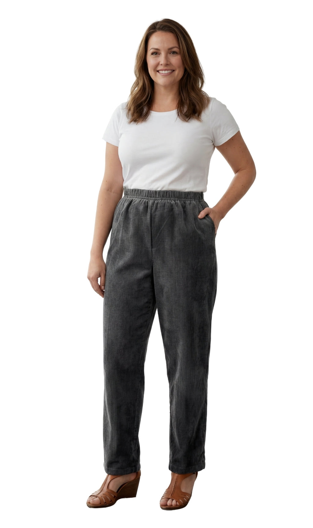 Women's Pull-On Fine Wale Corduroy Pants — Soft Covered Elastic Waist