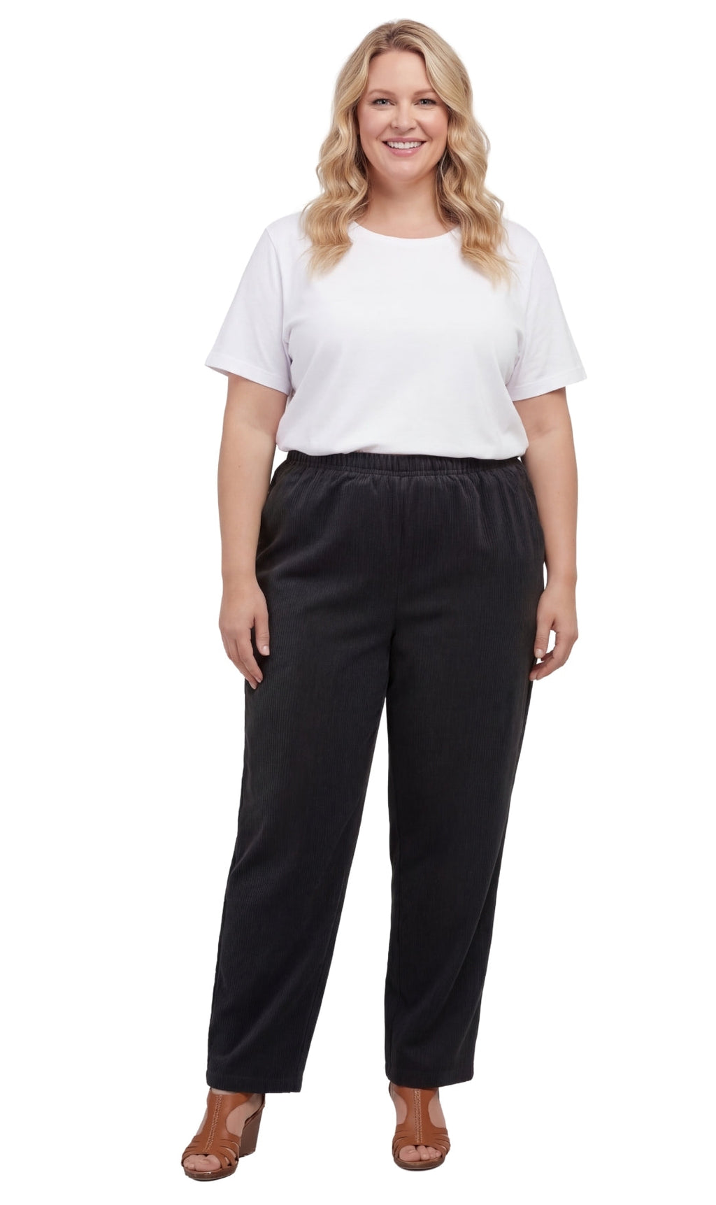 Women's Pull-On Fine Wale Corduroy Pants — Soft Covered Elastic Waist