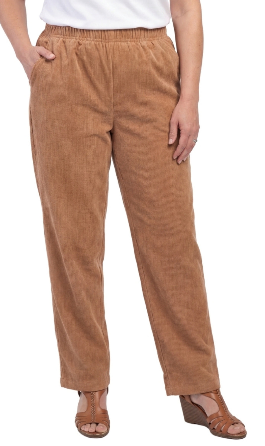 Women's Pull-On Fine Wale Corduroy Pants — Soft Covered Elastic Waist