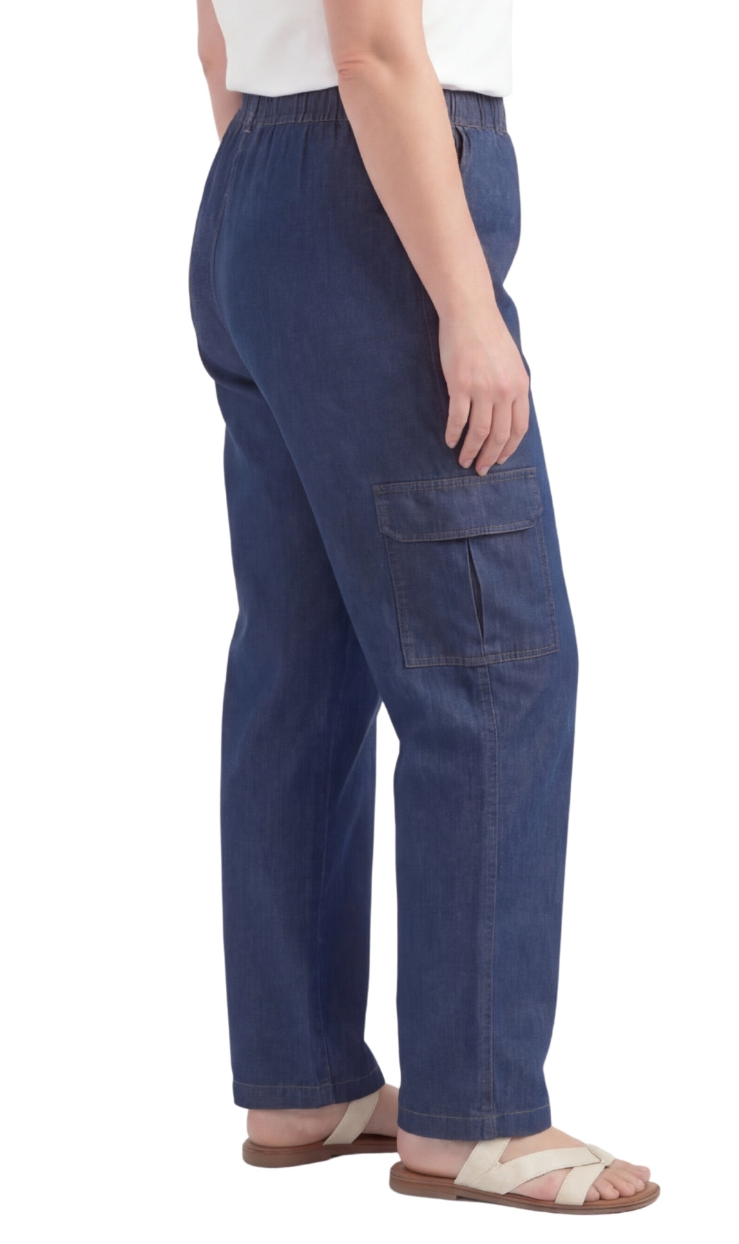 Women's Pull-On Denim Cargo Pants — Elastic Stretch Waist