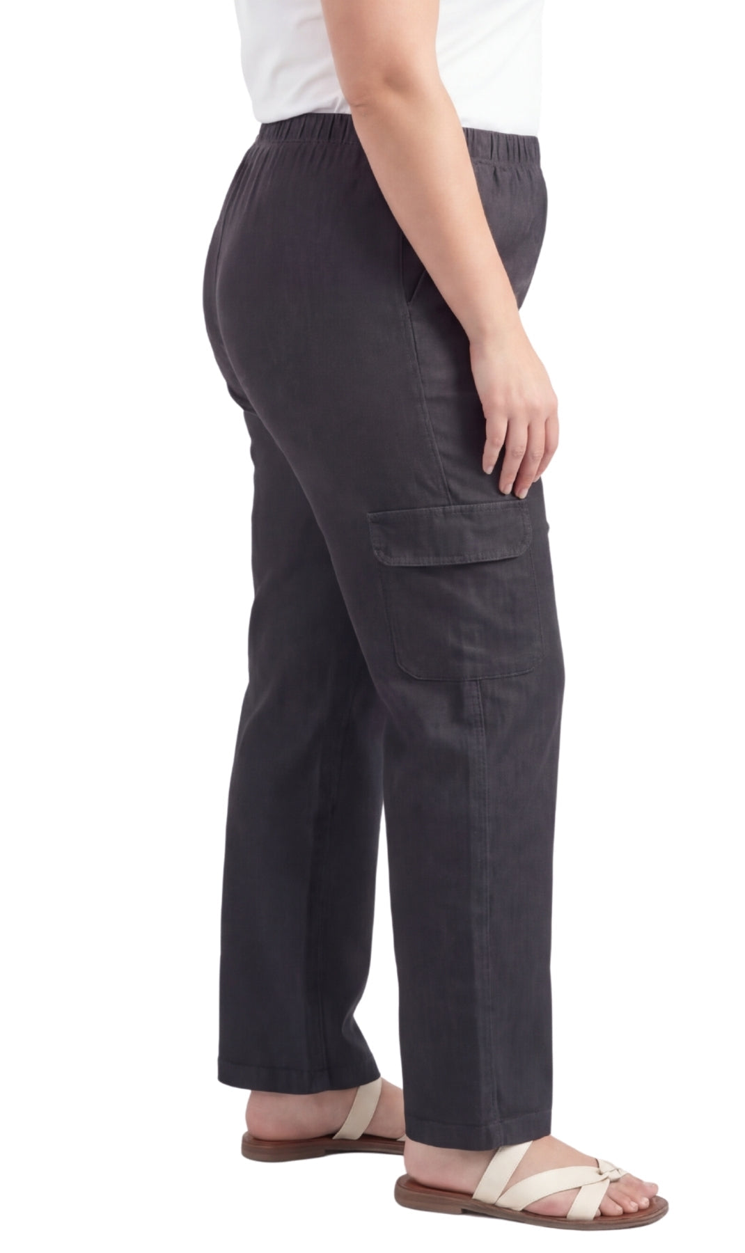 Women's Pull-On Denim Cargo Pants — Elastic Stretch Waist