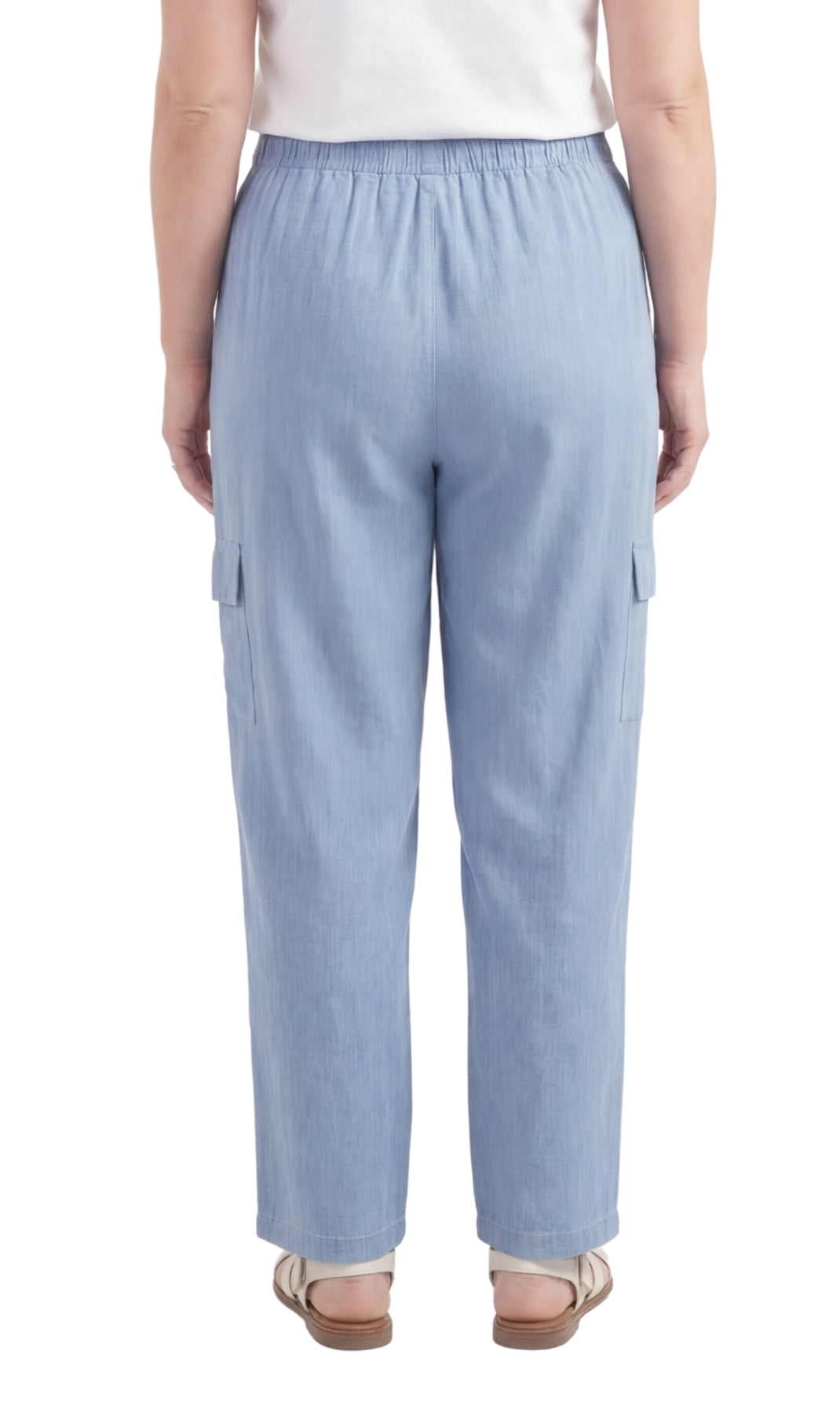 Women's Pull-On Denim Cargo Pants — Elastic Stretch Waist