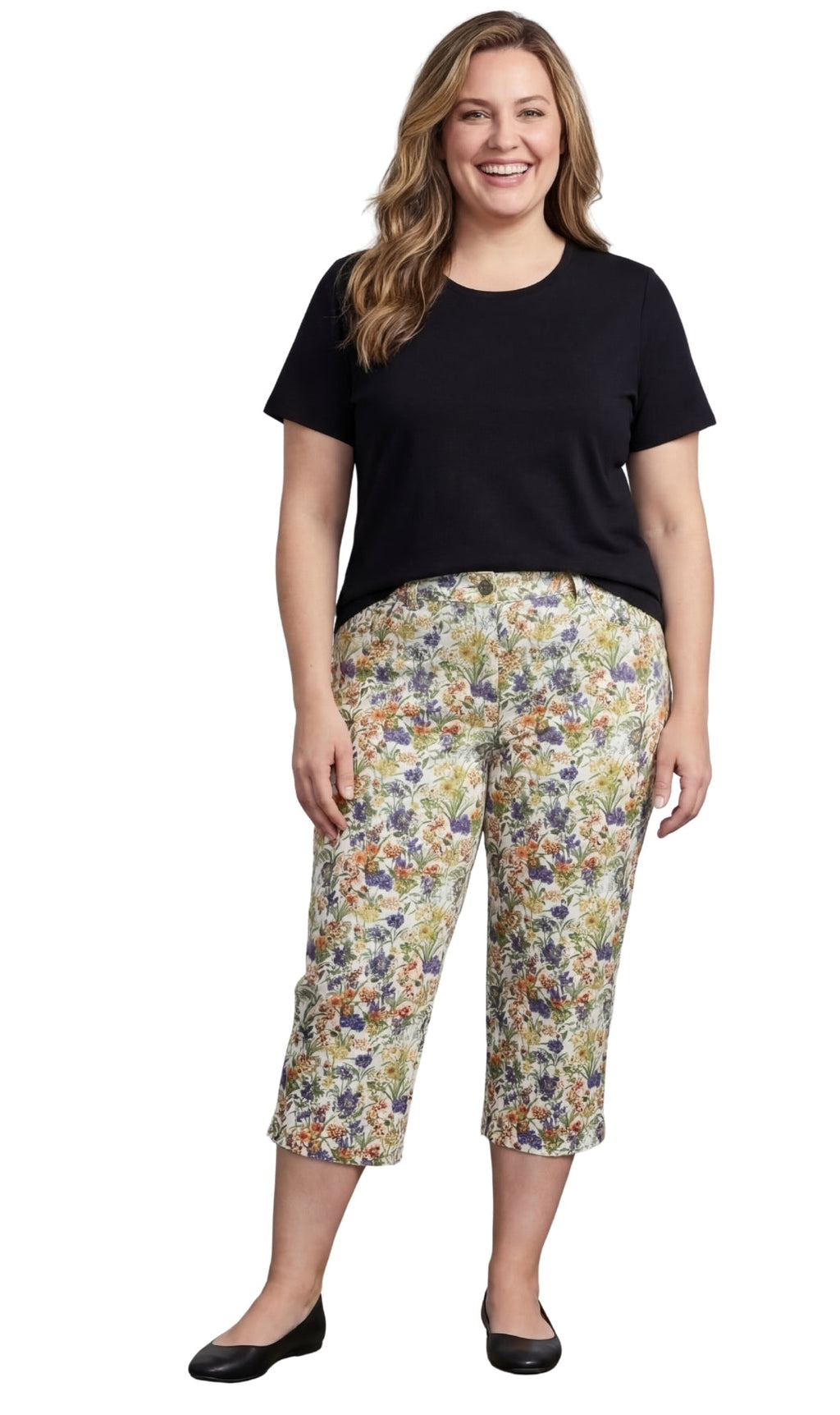 Women's Botanical Bloom Capri Pants with Front Pockets — Concealed Zipper