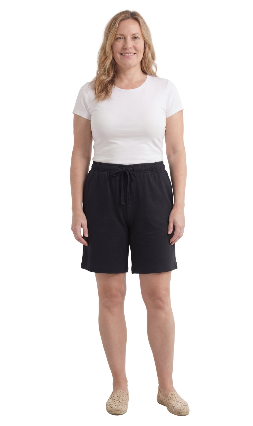 Women's 100% Cotton Interlock Knit Shorts — Elastic Waist with Drawstring