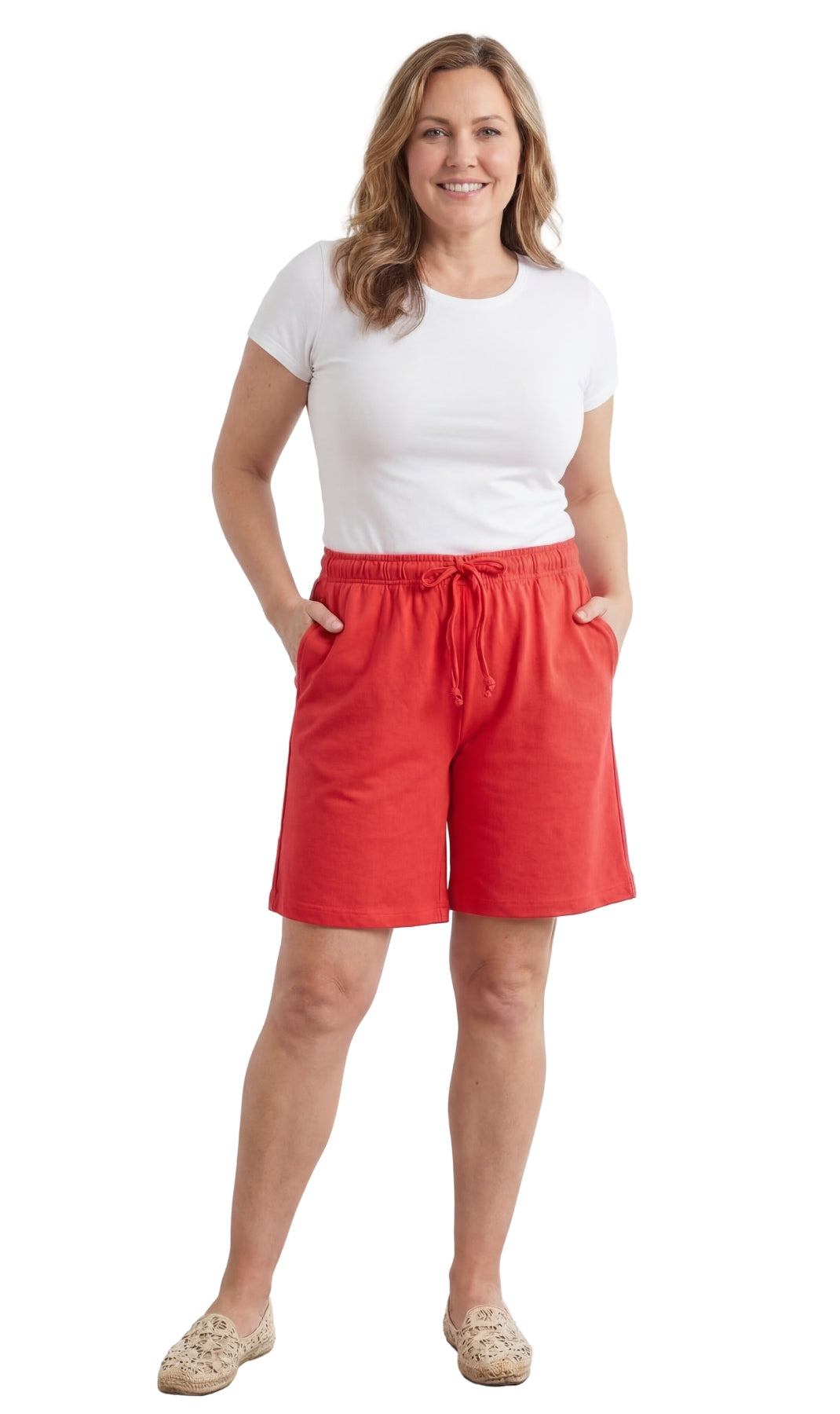Women's 100% Cotton Interlock Knit Shorts — Elastic Waist with Drawstring