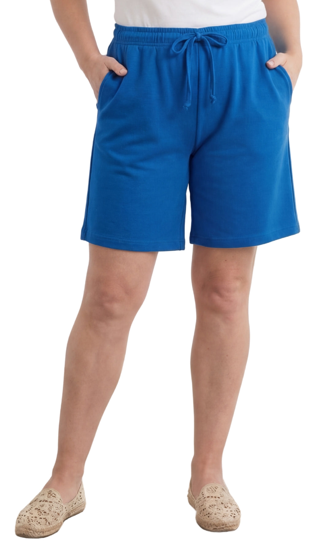 Women's 100% Cotton Interlock Knit Shorts — Elastic Waist with Drawstring